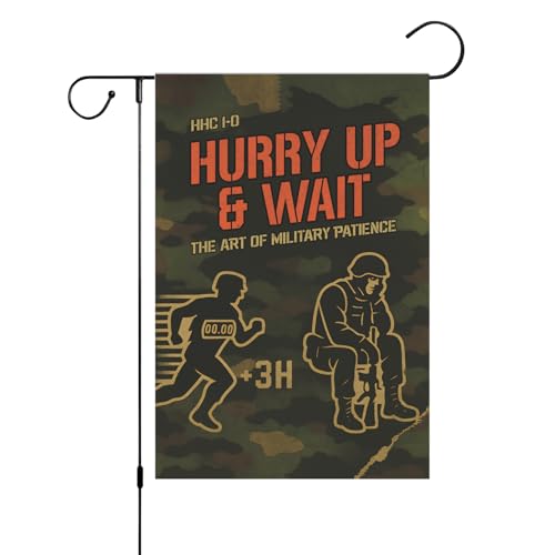 FLAGMEUP8386 Militärische Polyester-Gartenflagge, 30,5 x 45,7 cm, doppelseitiges Hofbanner mit Camouflage-Soldat-Silhouette, Symbol der Geduld, Ehre und Service, dekoratives Display für Rasen, Veranda von FLAGMEUP8386