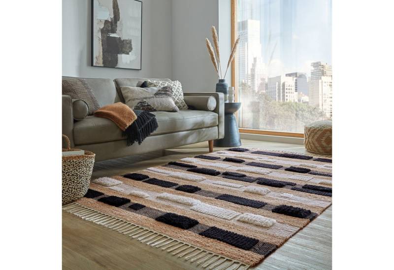 FLAIR RUGS Teppich Medina Blocks, mit abstrakten Linien, rechteckig, Höhe: 22 mm, aus Jute/-und Wollmischung, mit Hoch-Tief-Struktur, gemustert von FLAIR RUGS