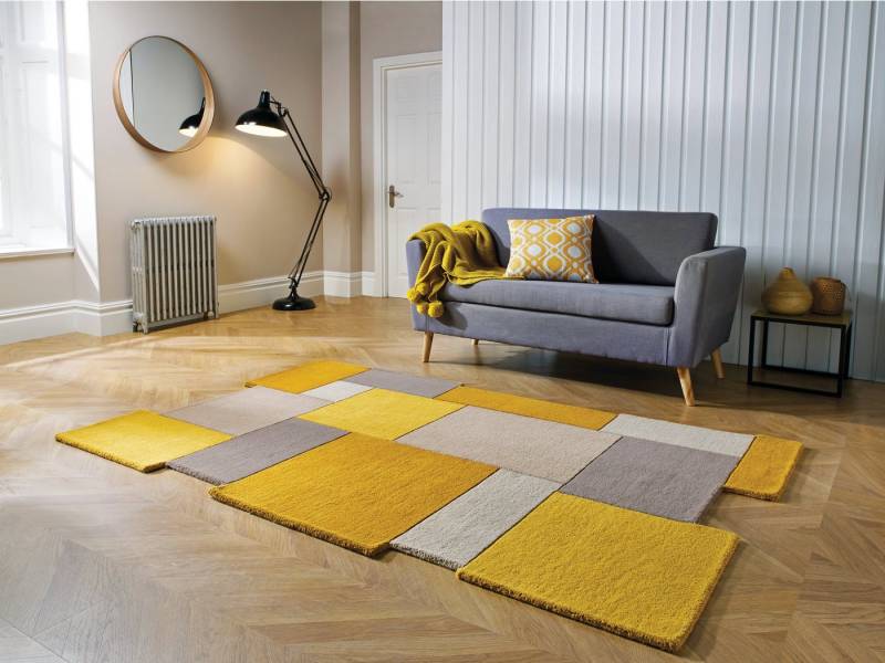 FLAIR RUGS Wollteppich Abstract Collage, rechteckig, Höhe: 11 mm, 100% Wolle, Karo Design, Patchwork, modern, mehrfarbig von FLAIR RUGS