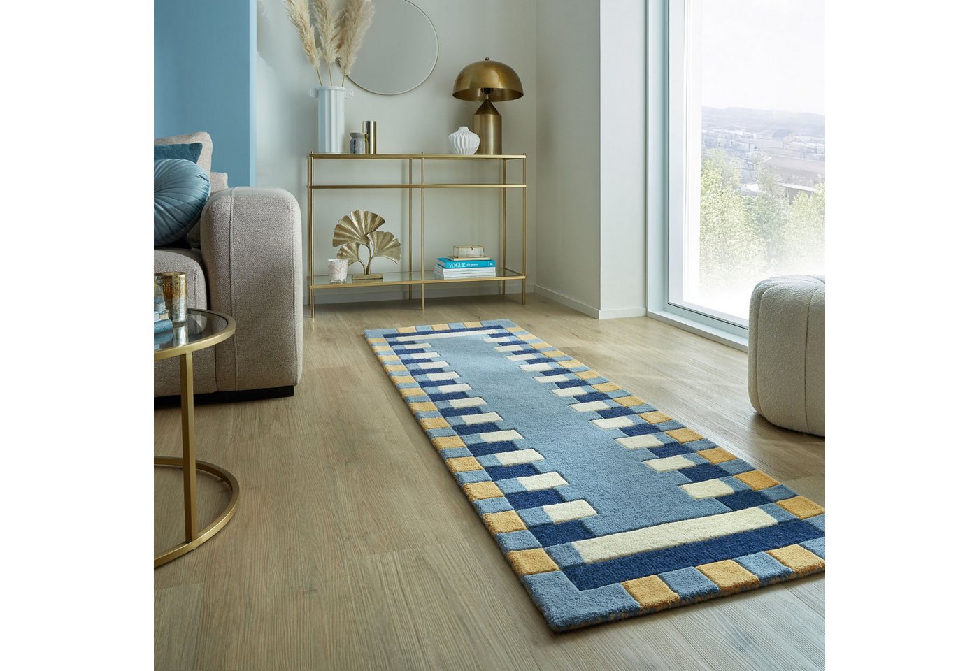FLAIR RUGS Wollteppich Kai Wool Border, rechteckig, Höhe: 10 mm, Kai Wool Border Läufer Teppich von FLAIR RUGS