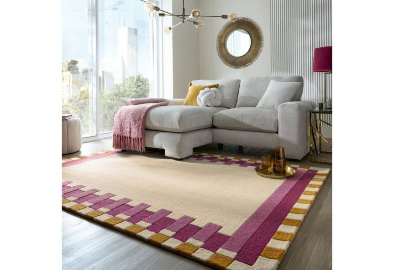 FLAIR RUGS Wollteppich Kai Wool Border, rechteckig, Höhe: 10 mm, Kai Wool Border Läufer Teppich von FLAIR RUGS