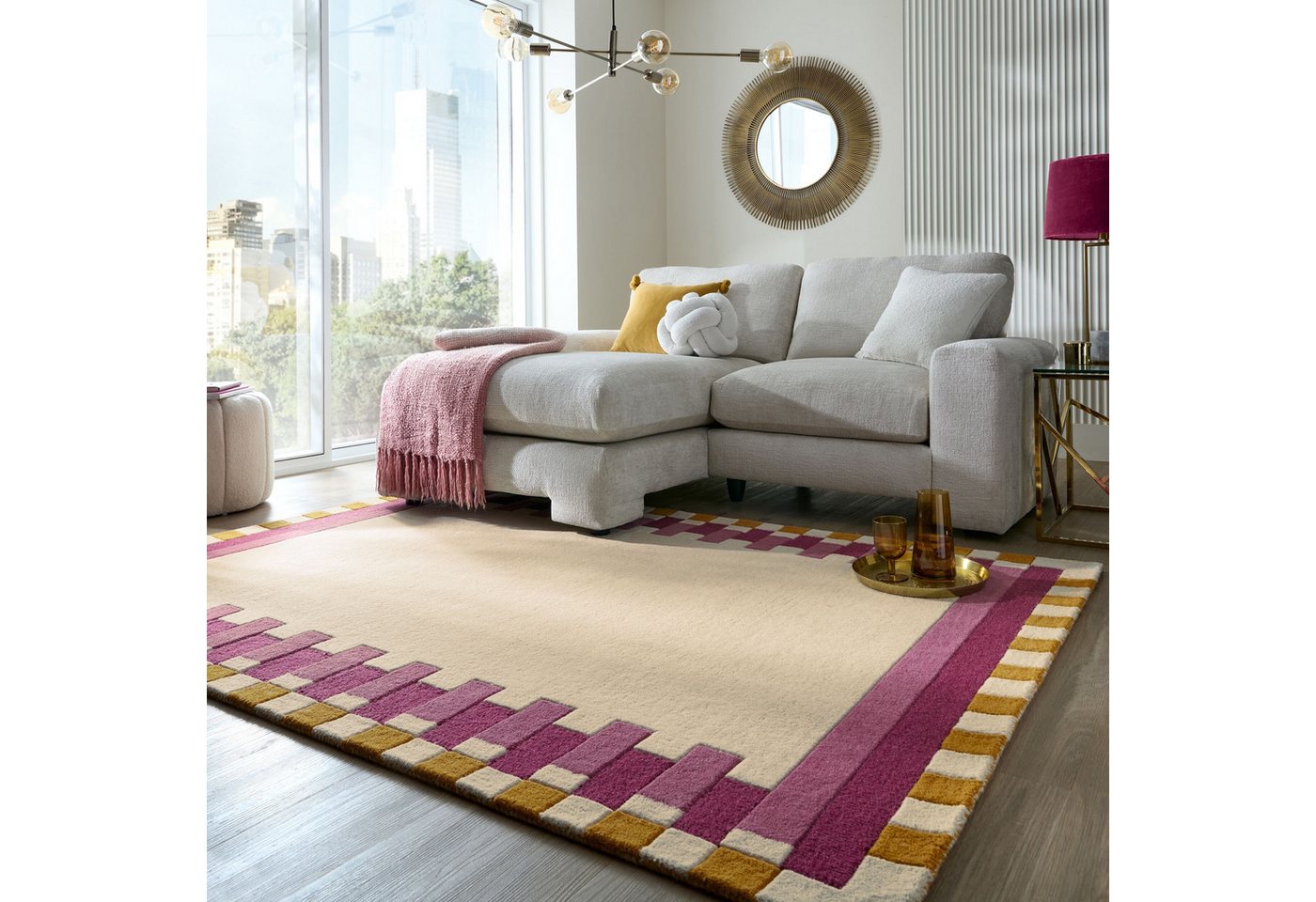 FLAIR RUGS Wollteppich Kai Wool Border, rechteckig, Höhe: 10 mm, Kai Wool Border Läufer Teppich FLAIR RUGS Wollteppich Kai Wool Border, rechteckig, Höhe: 10 mm, Kai Wool Border Läufer Teppich von FLAIR RUGS