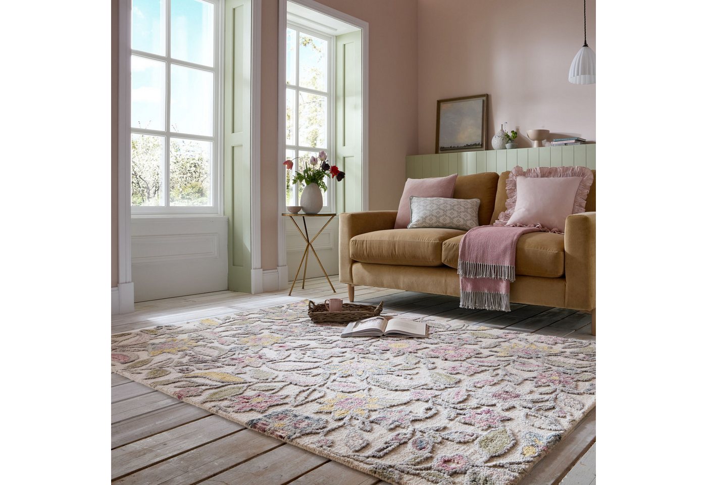 FLAIR RUGS Wollteppich Tania Floral, rechteckig, Höhe: 19 mm, mit verspieltem Blumen-Design von FLAIR RUGS