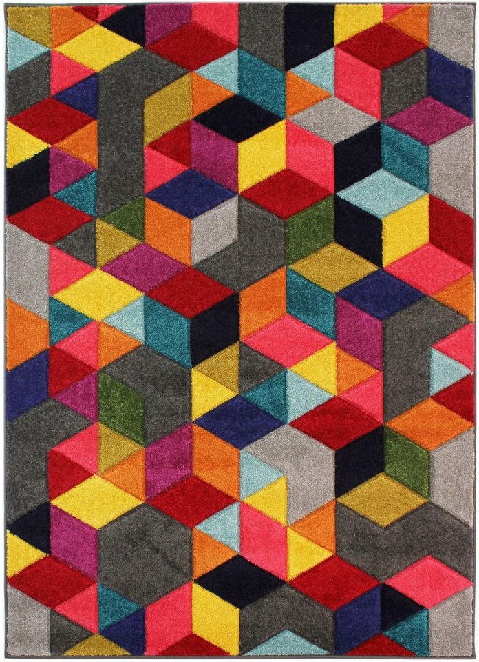FLAIR RUGS Teppich Dynamic, rechteckig, Höhe: 10 mm, fußbodenheizungsgeeignet, geometrisches Design, Cube Muster, bunt von FLAIR RUGS