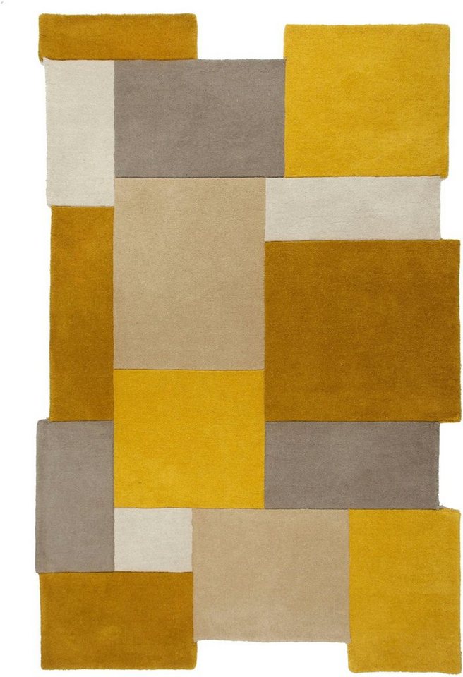 Wollteppich Abstract Collage, FLAIR RUGS, rechteckig, Höhe: 11 mm, 100% Wolle, Karo Design, Patchwork, modern, mehrfarbig von FLAIR RUGS