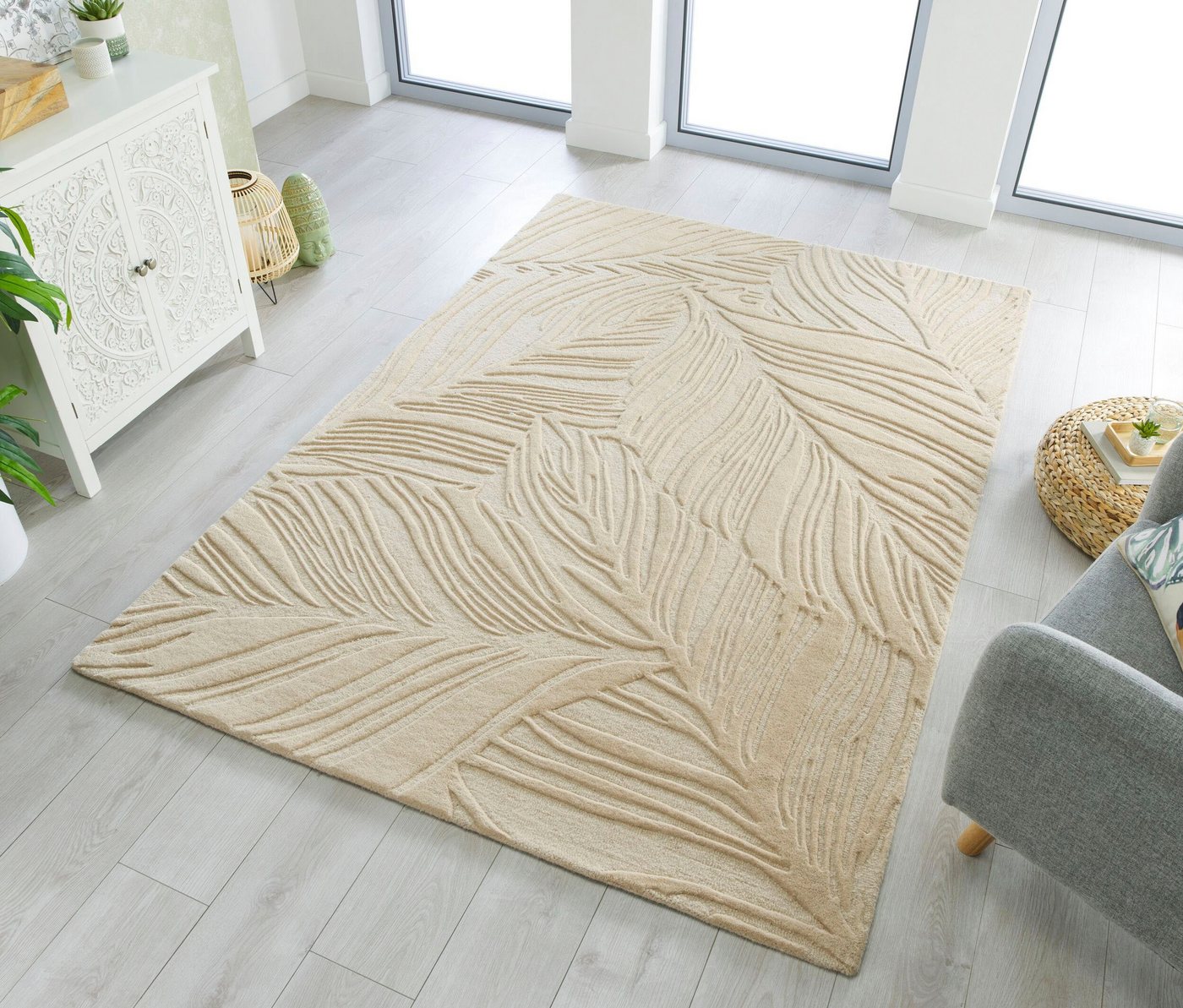 Wollteppich LINO LEAF, FLAIR RUGS, rechteckig, Höhe: 10 mm, Hoch-Tief Effekt von FLAIR RUGS