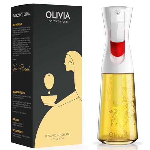 FLAIROSOL OLIVIA 200ml Glas-Ölsprüher - Kontinuierliche Ölsprühtechnik mit Portionskontrolle - Vielseitiger Ölzerstäuber zum Kochen, Salat, Grillen, Backen und für weitere Szenarien (Goldene Blätter) von FLAIROSOL