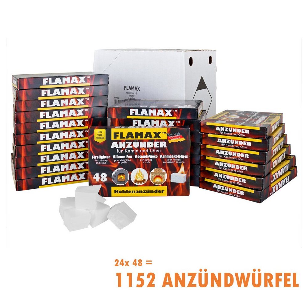 FLAMAX Grillanzünder 288x / 576x / 1152x Anzündwürfel Kaminanzünder Kohleanzünder Ofen, (1152-St) von FLAMAX