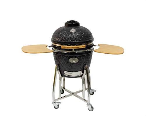 FLAME ROCK Keramikgrill Kamado Grill 22 G - Holzkohlegrill mit Bambusablage, Deckelthermometer, dunkelgrau, 22" von FLAME ROCK