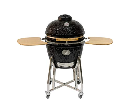FLAME ROCK Keramikgrill Kamado Grill 22 B - Holzkohlegrill mit Bambusablage, Deckelthermometer, schwarz, 22" von FLAME ROCK