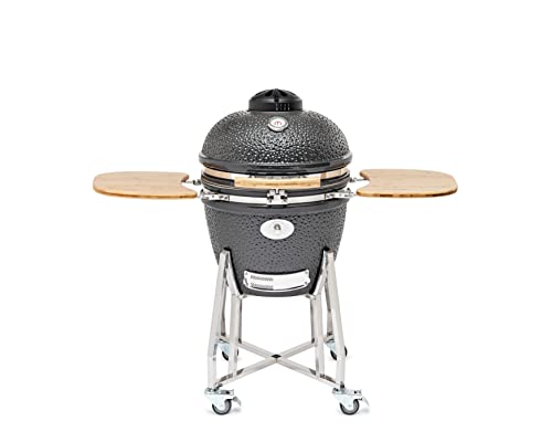 FLAME ROCK Keramikgrill Kamado Grill 22 G Pro - Holzkohlegrill mit Bambusablage, Deckelthermometer, effiziente Hitze-Isolierung, Fiberglas-Dichtung, dunkelgrau, 22" von FLAME ROCK