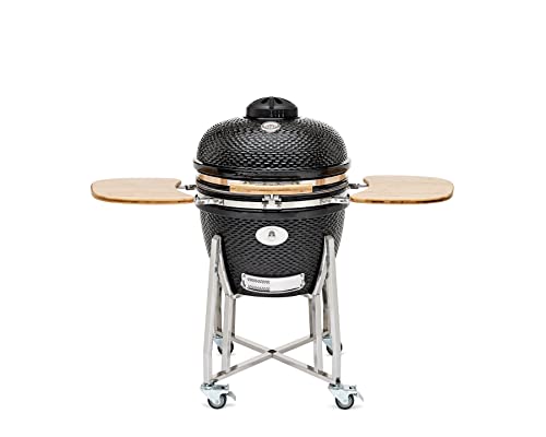 FLAME ROCK Keramikgrill Kamado Grill 24 B Pro - Holzkohlegrill mit Bambusablage, Deckelthermometer, starke Hitze-Isolierung, Fiberglas-Dichtung, schwarz, 24" von FLAME ROCK