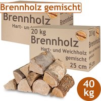 Brennholz Gemischt Kaminholz 40 kg Buche Eiche Birke Kiefer Fichte Holz Für Ofen und Kamin Kaminofen Feuerschale Grill Feuerholz 25 cm Wood von FLAMEUP