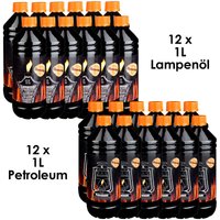 Lampenoel Lampenöl Petroleum Set Petroleumheizung Petroleumofen Lampe Kamin Kerosin Reiniger Fackel Laterne Öl 24 Liter Öllampe flüssig Gartenfackeln von FLAMEUP