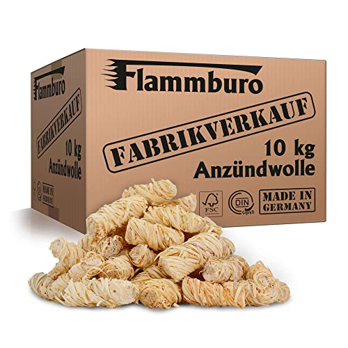 FLAMMBURO (10kg = ca. 800 Stück Anzündwolle für Kamin, Ofen und Grill – Ökologischer Holzanzünder, Kaminanzünder, Grillanzünder, Anzünder Holzwolle Varianten: (3kg) / (5kg) / (15kg) von FLAMMBURO