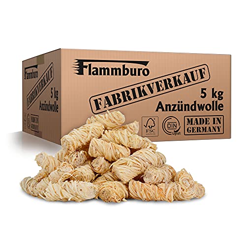 FLAMMBURO (5kg = ca. 400 Stück) Anzündwolle für Kamin, Ofen und Grill – Ökologischer Holzanzünder, Kaminanzünder, Grillanzünder, Anzünder Holzwolle Varianten: (3kg) / (10kg) / (15kg) von FLAMMBURO