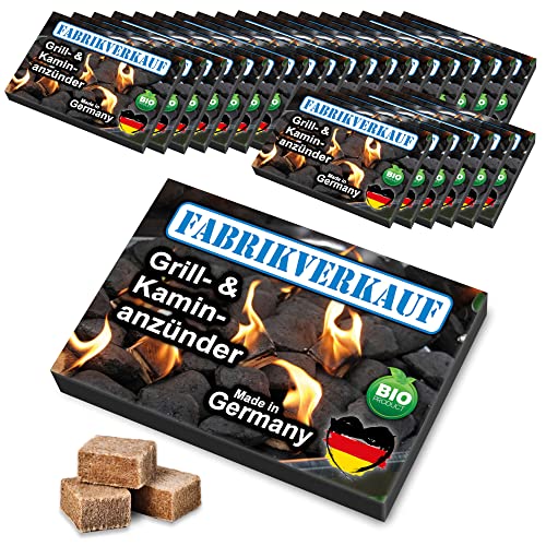 FLAMMBURO FABRIKVERKAUF (24 Schachteln) Anzündwürfel aus Holz und Wachs vom Deutschen Hersteller, Grillanzünder, Kaminanzünder, Ofenanzünder, 24 Anzündplatten geschnitten in 24, 32 oder 40 Würfel von FLAMMBURO