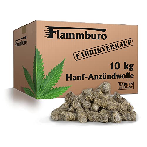 FLAMMBURO Hanf-Anzündwolle - Holzfreie Anzünder aus Hanffasern - Noch nachhaltiger - 100% nachwachsende und pflanzliche Rohstoffe (10kg-Vorratskarton) - Kein Baum muss sterben von FLAMMBURO