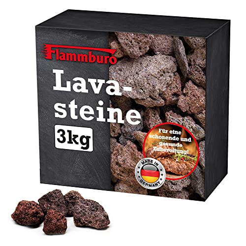 FLAMMBURO Lavasteine 3kg - Für Gasgrill, Backofen, Lavagrill und Elektrogrill geeignet - Wiederverwendbarer Naturstein als Grillzubehör und Küchenutensile von FLAMMBURO