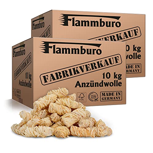 FLAMMBURO (20kg = ca. 1600 Stück) Anzündwolle für Kamin, Ofen und Grill – Ökologischer Holzanzünder, Kaminanzünder, Grillanzünder, Anzünder Holzwolle Varianten: (3kg) / (5kg) / (10kg) / (15kg) von FLAMMBURO