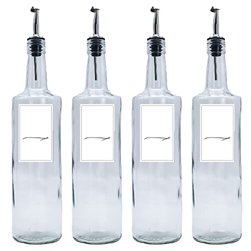 Ölflasche Essigflasche 4x 1 Liter leer zum Beschriften - 4x Edelstahl-Ausgießer - 4x Deckel - 4x Etiketten wasserfest von FLASCHE