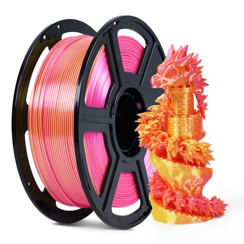 FLASHFORGE 3D-Drucker-Filament, Seide Zweifarbiges PLA Filament 1.75mm, 1KG Spule (2.2lbs), Maßgenauigkeit +/- 0.02mm für FDM 3D Drucker, Seidenstruktur & Ultra-Hochglanz (Rosa-Gelb) von FLASHFORGE