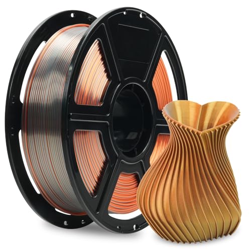 FLASHFORGE Seide Dreifarbiges Filament, Gold Silber Kupfer 3 in 1 Coextrusion 1.75mm, 3D Drucker Filament 1kg(2.2lbs) Spule - Maßgenauigkeit +/- 0.02mm, Seiden-PLA Farbwechsel von FLASHFORGE