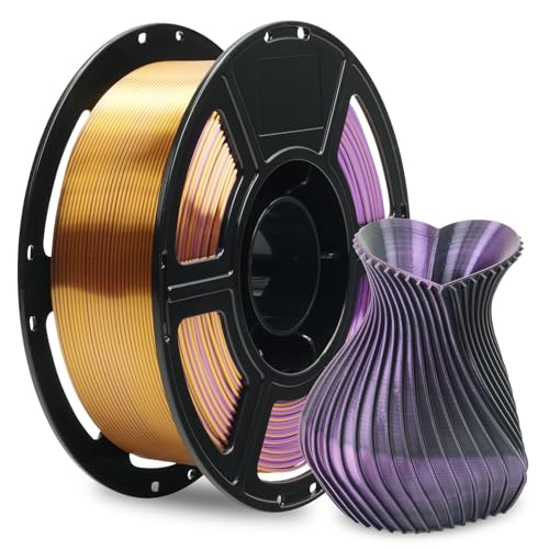 FLASHFORGE Seide Dreifarbiges Filament, Violett Gold Schwarz 3 in 1 Coextrusion 1.75mm, 3D Drucker Filament 1kg(2.2lbs) Spule - Maßgenauigkeit +/- 0.02mm, Seiden-PLA Farbwechsel von FLASHFORGE