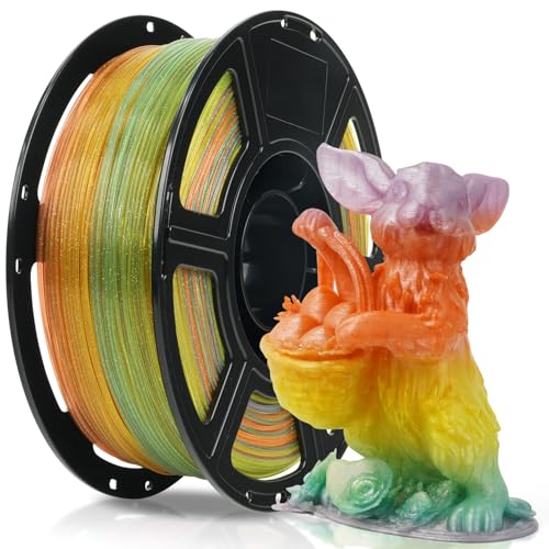 FLASHFORGE Transluzent Glitzer-PLA Kristall Summer Reverie, Glänzendes, Funkelndes 3D-Drucker-Filament mit Farbverlauf, Schneller Farbwechsel Zwischen Grün Gelb Orange Lila, Einstellbare Transparenz von FLASHFORGE