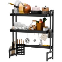 Abtropfgestell, Länge verstellbar (63,5 - 99,1 cm), 2-stufiges Abtropfgestell für die Arbeitsplatte mit Messerablage, Essstäbchenablage, von FLASIDU