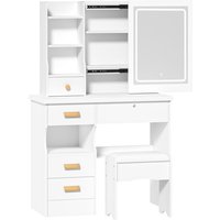 Schminktisch mit gepolstertem Hocker, 5 Schubladen und 6 Ablageflächen, verstellbarer Schiebespiegel mit dreifarbiger LED, 80×36×126 cm. Schminktisch mit gepolstertem Hocker, 5 Schubladen und 6 Ablageflächen, verstellbarer Schiebespiegel mit dreifarbiger LED, 80×36×126 cm. von FLASIDU