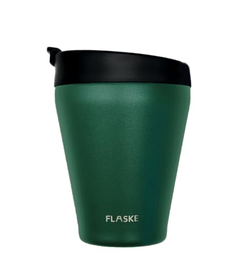 FLASKE Kaffeebecher – 200 ml Edelstahl Wiederverwendbarer Reisebecher – Isolierter Coffee To Go Becher – Auslaufsicher & Umweltfreundlich (Moss) von FLASKE
