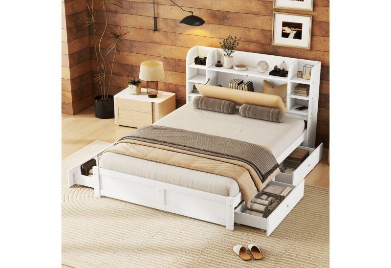 IDEASY Jugendbett Flachbett, teilweise aufklappbares Kopfteil, mehrere Staufächer (Packung, 1-tlg) von IDEASY