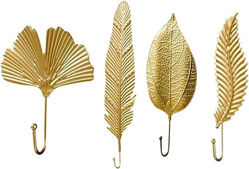 FLAVAS Wandhaken Blätter Kleiderhaken Garderobenhaken Gold Wandhaken Blattform Wand Haken Jacken Hut Mantel Handtuch Schlüssel Aufbewahrung Kreative Haken für Wohnzimmer Küche Bad (4 PCS) von FLAVAS