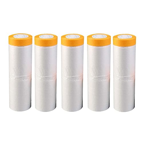 5 Rollen Abdeckfolie Klebeband mit Folie 55cm*20M Transparent Abdeckfolie mit Gewebeklebeband Selbstklebende Malerfolie Malerband UV Beständig Goldband Masker Tape Malerkrepp zum Staubschutz von FLAVNTEL