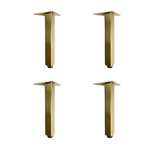 FLAVYO 4er-Pack Verstellbare Möbelbeine,Robust,1000 kg,Metall,Industrieller Mid-Century-DIY-Ständer mit Rutschfesten Gummipolstern für Tisch,Nachttisch,Sofa,Schrank,Bett (15cm/5.91in,Gold) von FLAVYO