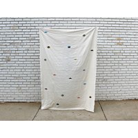 Creme Leinen Wurf Mit Block Bedruckt Azteken Inspiriert Formen/Tischtuch Bettwäsche Akzent Wandbehang Dekorativer Überwurf Stranddecke Coverup von FLAXandSYMBOL