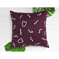 Kastanienbraun Leinen Kissenbezug Mit Licht Blaue Wellenlinie Print/Block Gedruckt Wackelt Bordeaux Chianti Flachs Dekorative Werfen Kissen von FLAXandSYMBOL