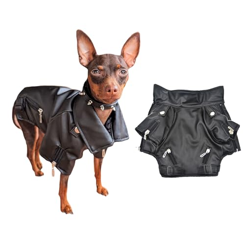 Coole Hunde-Lederjacke, Mantel, Kleidung, Halloween-Rockstar-Kostüm für kleine, mittelgroße Hunde (Größe XL, Schwarz) von FLAdorepet