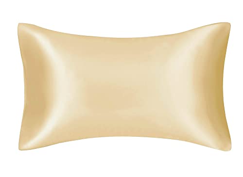 FLCA Charmeuse Kissenbezug aus 100 % reiner Maulbeerseide, 19 Momme, beidseitig, hypoallergen, Kissenbezug für Hautgesundheit mit verstecktem Reißverschluss, 50x75 cm (Champagner, Standard (50x75 cm) von FLCA