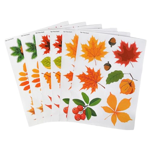 FLCPJGV 6 Bögen Fensterbilder Als Herbstliche Fensterfolie Deko Aufkleber mit Ahornblatt Motiv Als Fensterdekoration Doppelseitig Bedruckt für Eine Festliche, Stil A von FLCPJGV