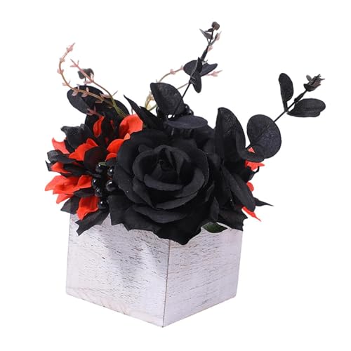 FLCPJGV Halloween Blumen in Holzbox, Tischdeko für Regal Und Wohnzimmer, Dunkelorange von FLCPJGV