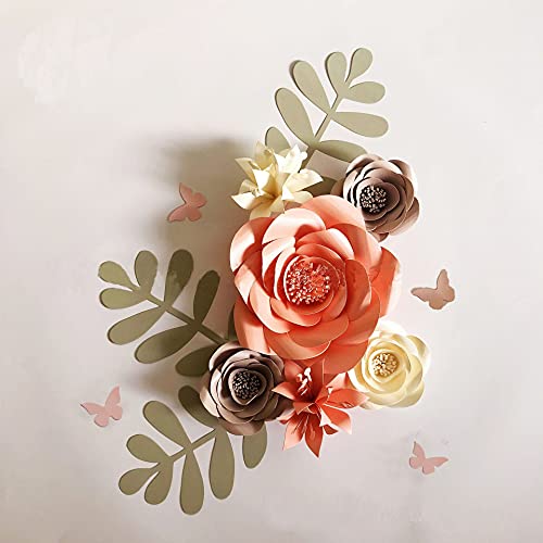 FLCSIed 3D Papierblumen-Dekorationen für die Wand (rosa-grau, Set von 6) für Mädchen Babyparty Blumen Dekorationen, Mädchen Kinderzimmer Blumen Dekor, Hochzeit Mittelpunkt von FLCSIed