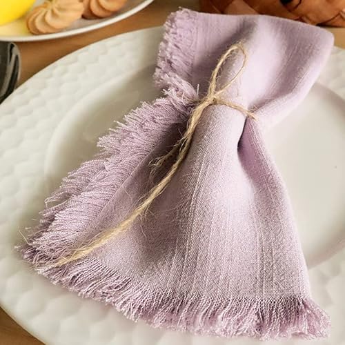 FLCSIed Handgefertigte Stoffservietten 100% Baumwolle Servietten mit Fransen, 4er Set, 17,7 x 17,7 Zoll Baumwollservietten Wiederverwendbare Servietten Tuch Waschbare Tischservietten (Lavendel) von FLCSIed