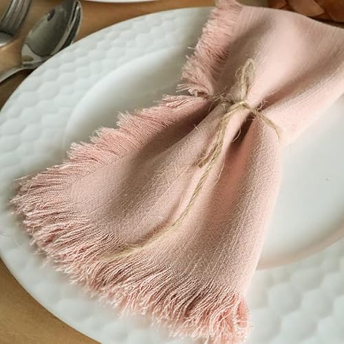FLCSIed Handgefertigte Stoffservietten 100% Baumwolle Servietten mit Fransen, 4er Set, 17,7 x 17,7 Zoll Baumwollservietten Wiederverwendbare Servietten Tuch Waschbare Tischservietten (Rosa) von FLCSIed