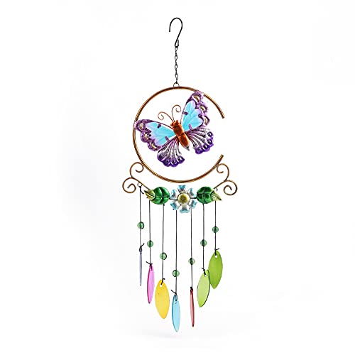 FLCSIed Schmetterlings-Windspiel, einzigartiges Windspiel aus Buntglas, Sonnenfänger für den Innenbereich, romantisches Feen-Windspiel für Zuhause, Zimmer, Terrasse, Festival-Geschenk, Ornament von FLCSIed