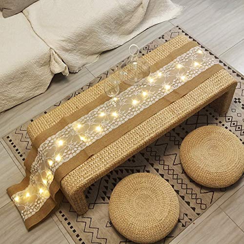 FLCSIed Tischläufer mit 40 LEDs und Lichterkette, Jute-Rolle, Leinenstoff, Spitze, natürliche Jute, rechteckige Tischdecke für Buffet 30,5 x 274,4 cm von FLCSIed