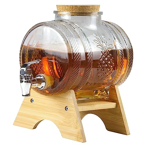 FLEAGE 1L/3L/5L Glas-Getränkespender mit auslaufsicherem Zapfhahn, Getränkespenderfass mit stabilem Holzständer, Kaltgetränkekesselbehälter für Kühlschrank, Eistee, Limonade, Bar, Party 3L von FLEAGE