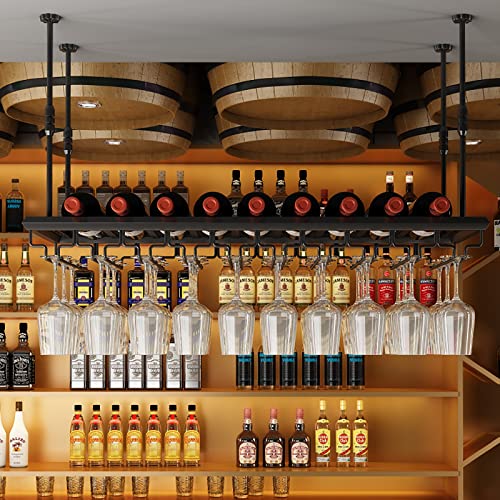 FLEAGE Deckenhöhenverstellbarer Weinhalter aus Metall für Stielgläser, Weinflaschenhalter aus Eisen für Bars, Küchen, Restaurants (Größe: 100 cm) (80 cm) von FLEAGE