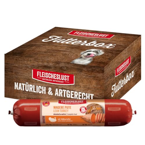 Fleischeslust Hundewurst, Magere Pute mit Süßkartoffel als Futterbox (6x800g), Sensitive Nassfutter-Wurst schnittfest & getreidefrei, Hundefutter für ausgewachsene Hunde von FLEISCHESLUST NATÜRLICH ARTGERECHT